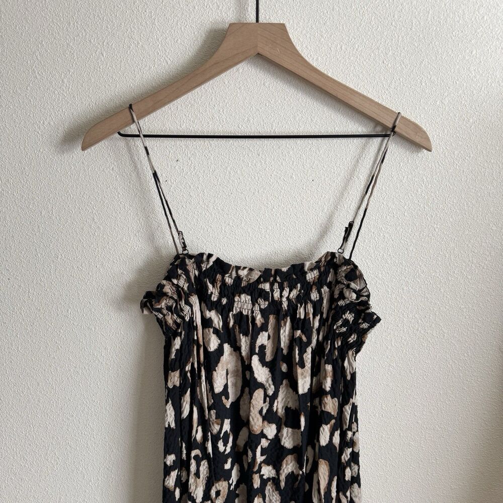 H&M Dress Womens Medium Black Leopard Print Midi Crinkle Boho Beach Tropical - Picture 2 of 16